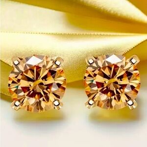 MOISSANITE Champagne 2 c.t.w Earrings Set In 18K Yellow Gold